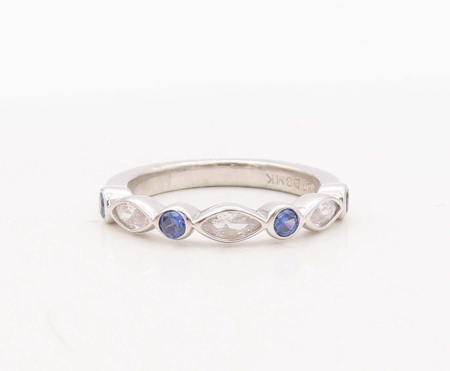 925 Sterling Silver Vintage Ring Designer Sapphire & CZ Stackable  Sz 7  RG30690