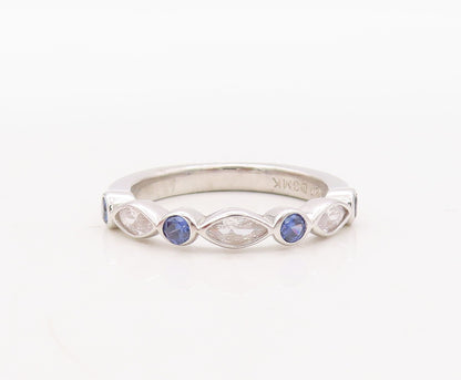 925 Sterling Silver Vintage Ring Designer Sapphire & CZ Stackable  Sz 7  RG30690