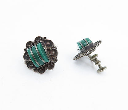 925 Sterling Silver  Vintage Green Onyx Oxidized Non Pierce Earrings  EG2858