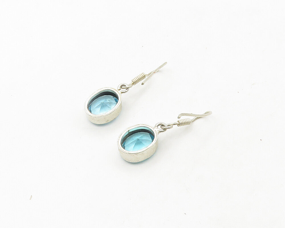925 Sterling Silver  Vintage Faceted Blue Topaz Oval Drop Earrings  EG9503