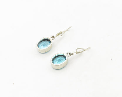 925 Sterling Silver  Vintage Faceted Blue Topaz Oval Drop Earrings  EG9503