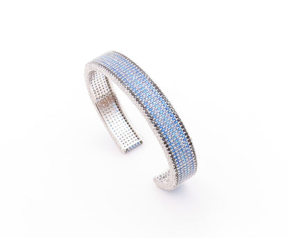 925 Sterling Silver Vintage Bracelet Designer Blue White CZ Spinel Cuff  BT11200