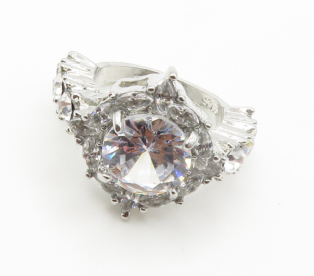 925 Sterling Silver  Sparkling Cubic Zirconia Cocktail Ring Sz 7.5  RG15054