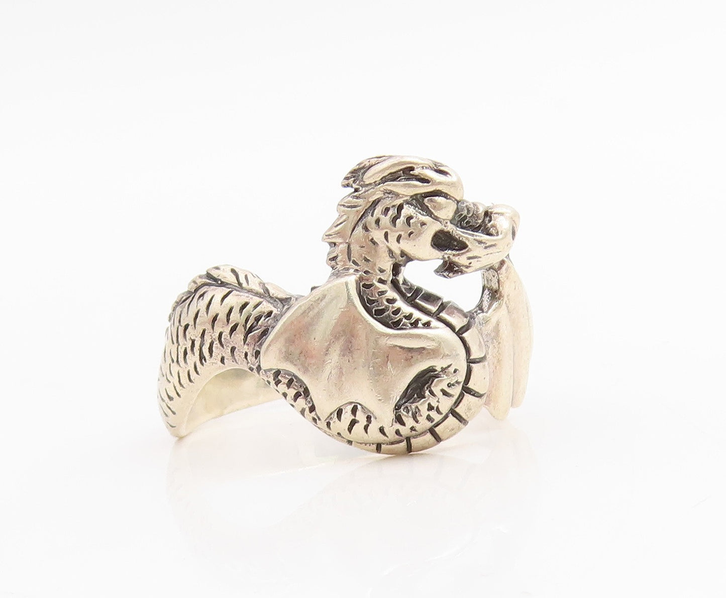 925 Sterling Silver Vintage Ring Modernist Mythical Dragon Band  Sz 14  RG34780