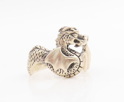 925 Sterling Silver Vintage Ring Modernist Mythical Dragon Band  Sz 14  RG34780