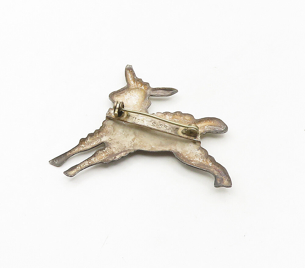 MEXICO 925 Sterling Silver  Vintage Dark Tone Lamb Animal Brooch Pin  BP6595