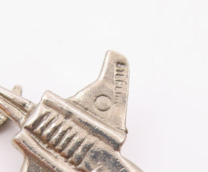 925 Sterling Silver  Vintage Petite Jet Plane Shiny Pendant  PT16980