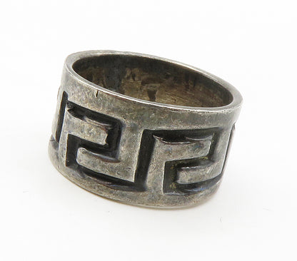 MEXICO 925 Sterling Silver  Vintage Greek Key Chiseled Band Ring Sz 6  RG15177
