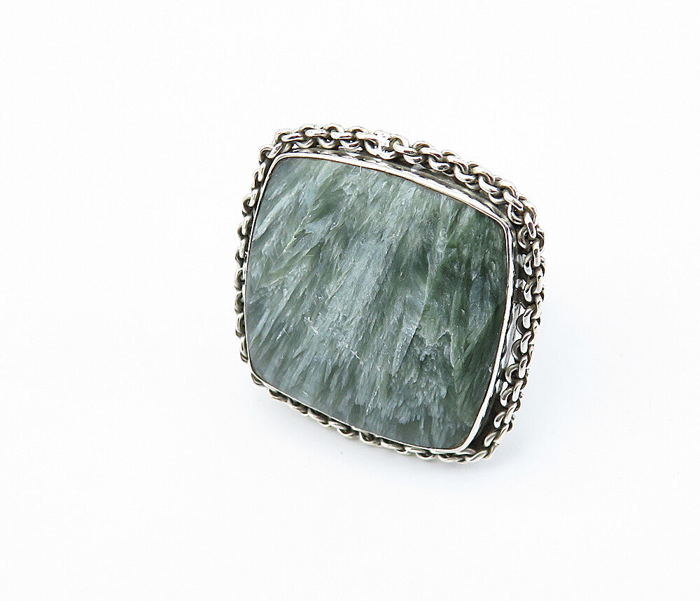 925 Sterling Silver  Gemstone Chain Link Square Cocktail Ring Sz 9  RG8182