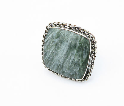 925 Sterling Silver  Gemstone Chain Link Square Cocktail Ring Sz 9  RG8182