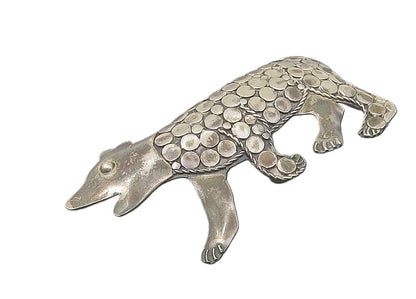 925 Sterling Silver  Vintage Oxidized Circle Pattern Bear Brooch Pin  BP4214