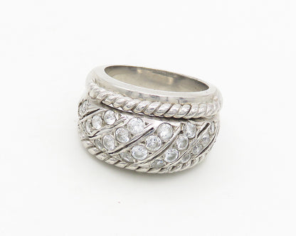 925 Sterling Silver  Vintage Cubic Zirconia Twist Dome Band Ring Sz 6  RG18690