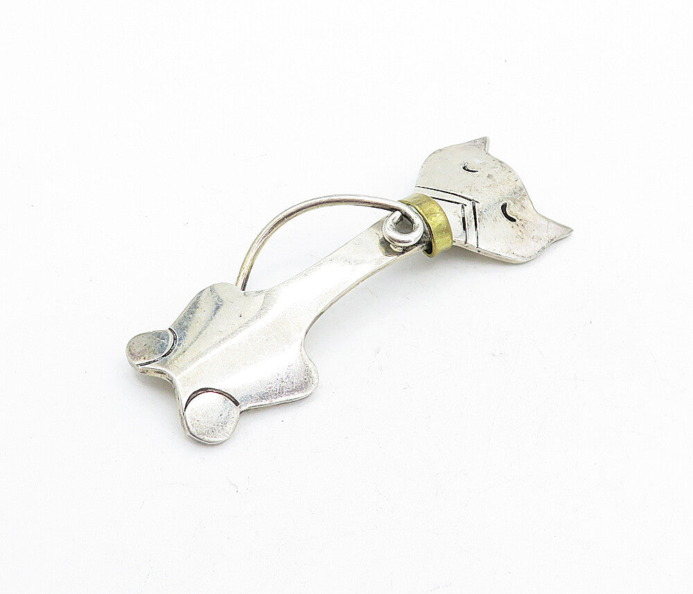 MEXICO 925 Sterling Silver  Vintage Shiny 2 Tone Sitting Cat Brooch Pin BP1967
