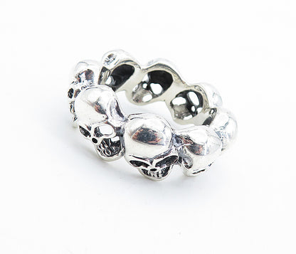 925 Sterling Silver  Vintage Shiny Sculpted Skulls Band Ring Sz 9.5  RG7326