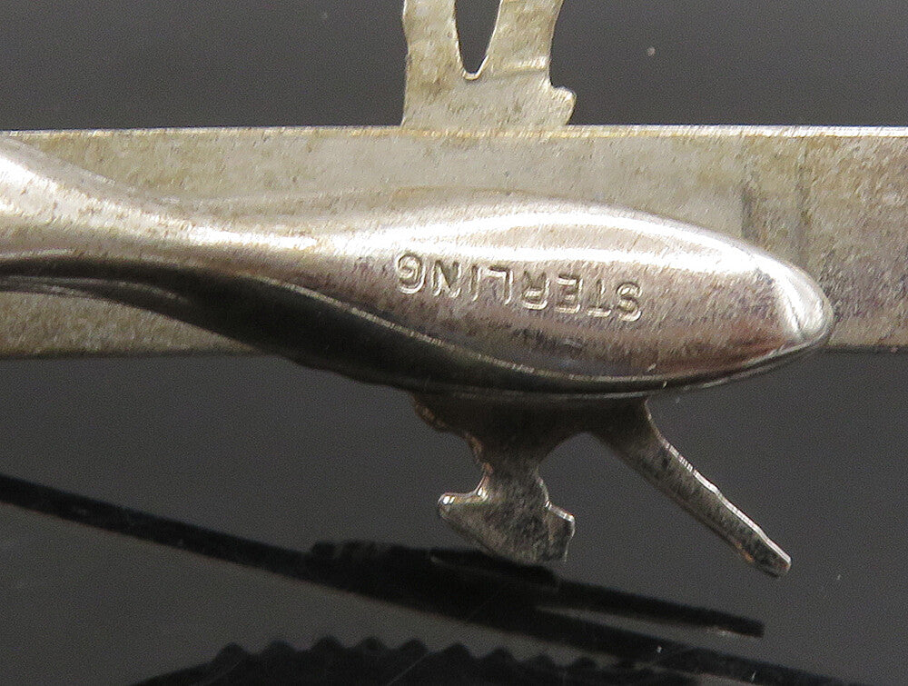 925 Sterling Silver  Vintage Shiny Army Solider With Rifle Tie Clip  TR3262