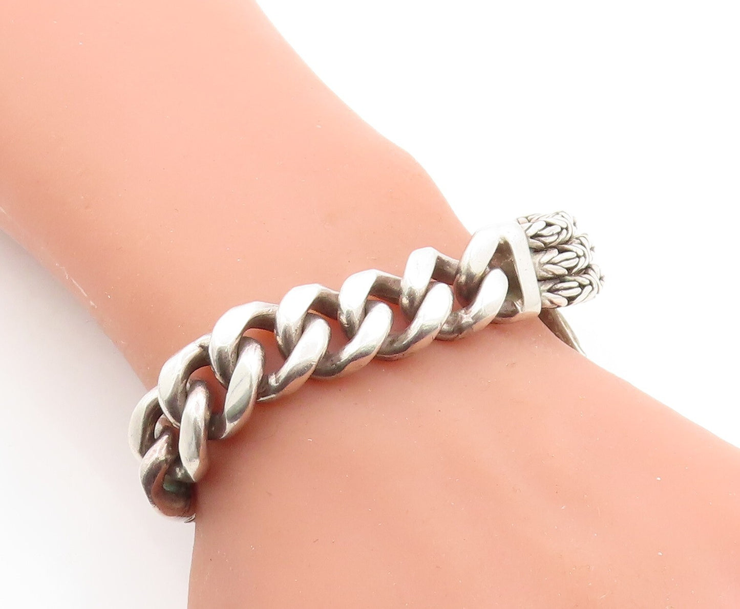 925 Sterling Silver Vintage Antique Byzantine Multi Strand Chain Bracelet BT2492