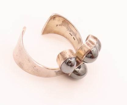 DENMARK 925 Sterling Silver Vintage Hematite Heavy Solid Bracelet  BT10053