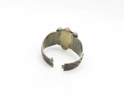 MIDDLE EAST 925 Sterling Silver Vintage Antique Carnelian Bangle Bracelet BT7243