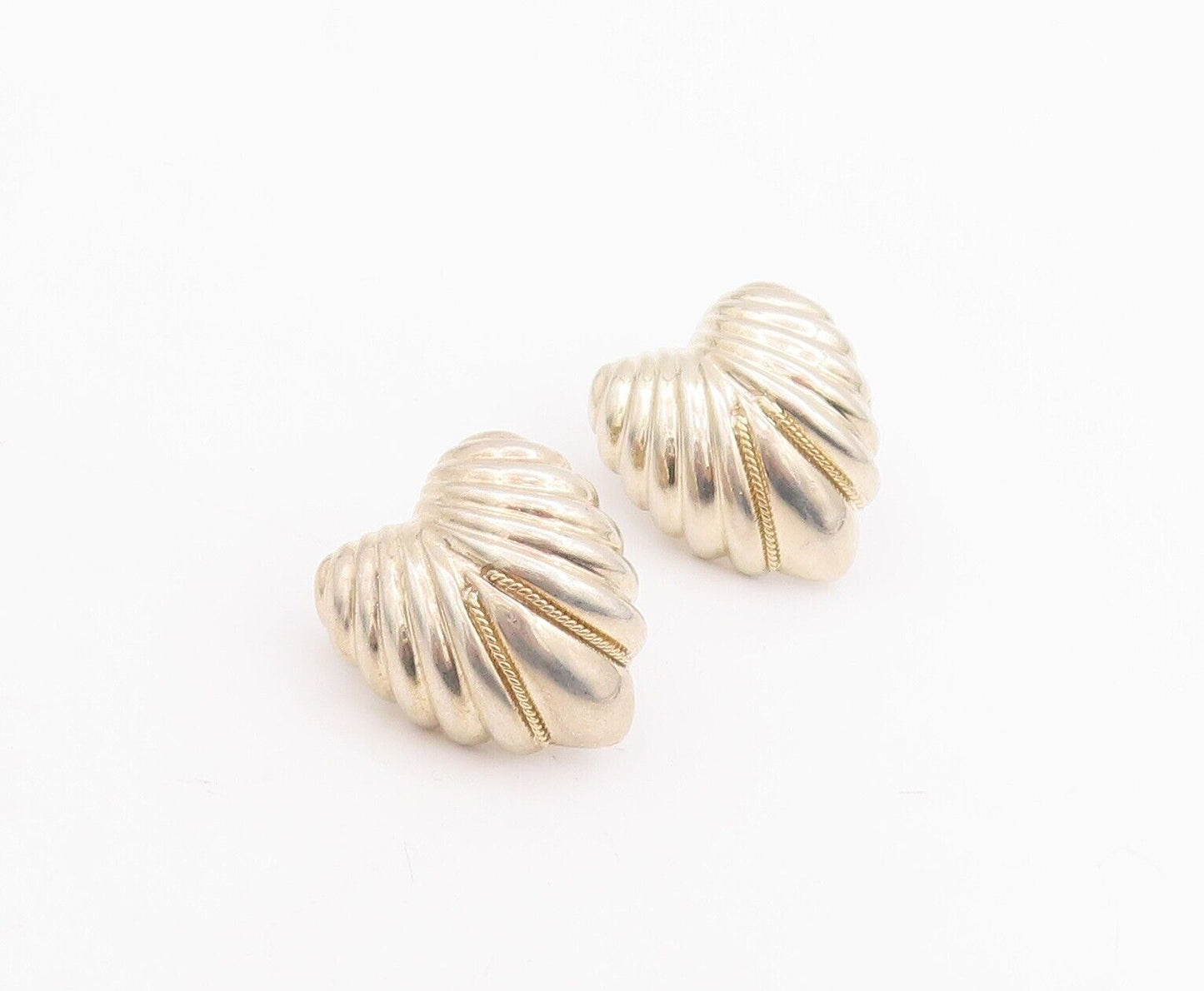 18k Gold 925 Sterling Silver Vintage Earrings Domed Carved Heart  EG13068
