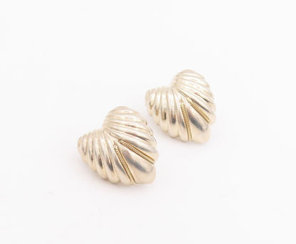 18k Gold 925 Sterling Silver Vintage Earrings Domed Carved Heart  EG13068