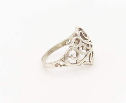 925 Sterling Silver  Vintage Swirly Solid Stencil Carved Ring Sz 7.5  RG27359