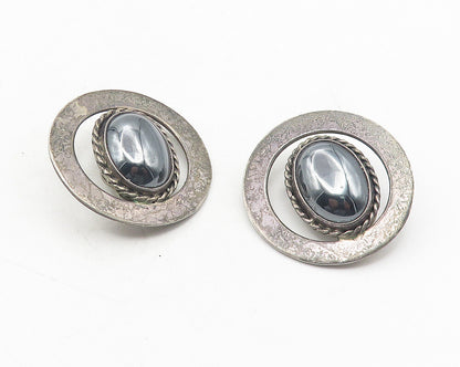 MEXICO 925 Silver  Vintage Hematite Dark Tone Twist Non Pierce Earrings EG6054