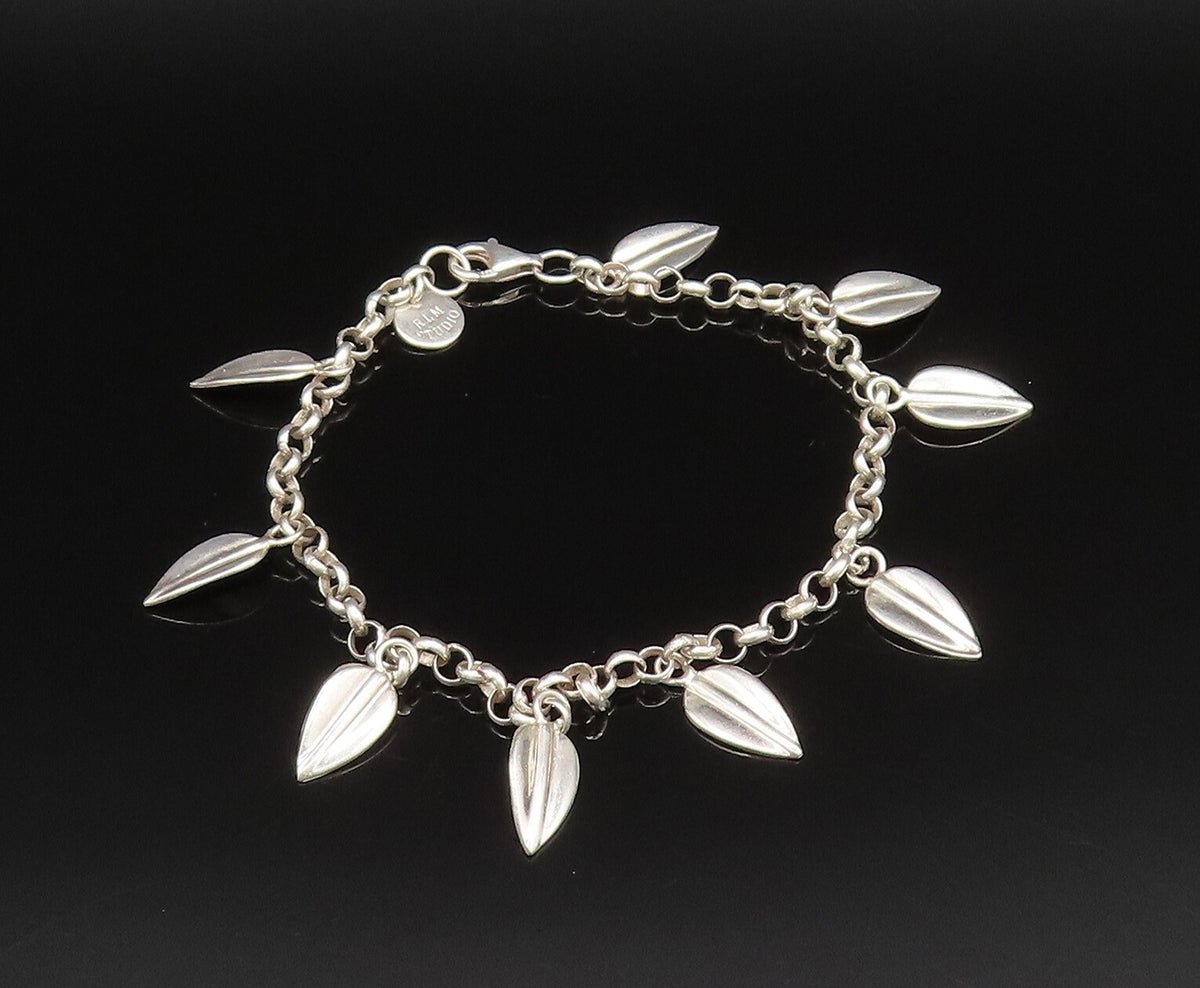 RLM STUDIO 925 Silver  Vintage Polished Leaf Charm Rolo Chain Bracelet  BT9575