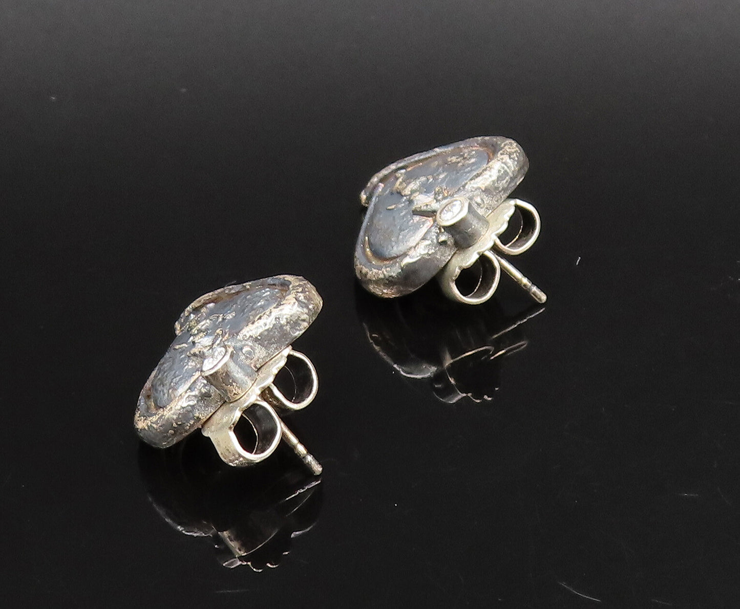 DESIGNER 925 Silver  Vintage Carved Figure Heart Shaped Topaz Earrings EG12187