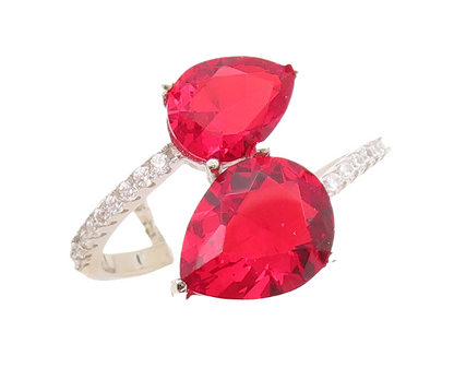 925 Sterling Silver Vintage Ring Drop Cut Red & White CZ Bypass  Sz 7.5  RG30288