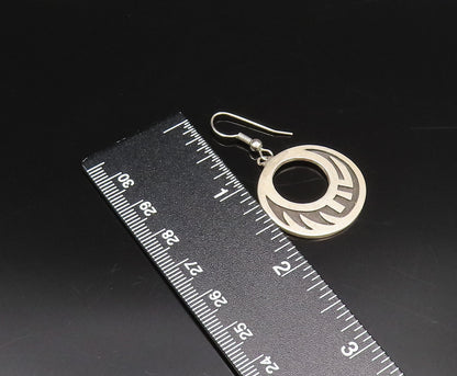 925 Sterling Silver  Vintage Open Circle Carved Design Dangle Earrings EG12166