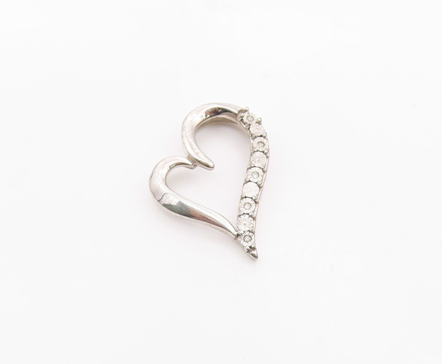 925 Sterling Silver  Genuine Diamonds Open Floral Love Heart Pendant  PT7926