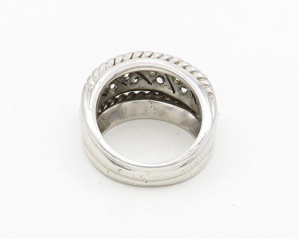 925 Sterling Silver  Vintage Cubic Zirconia Twist Dome Band Ring Sz 6  RG18690