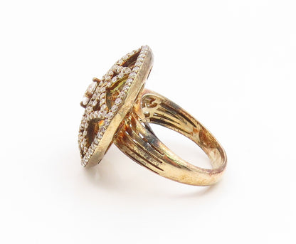 925 Sterling Silver Vintage Ring Gold Plated Floral Circle Band  Sz 7.5  RG35226