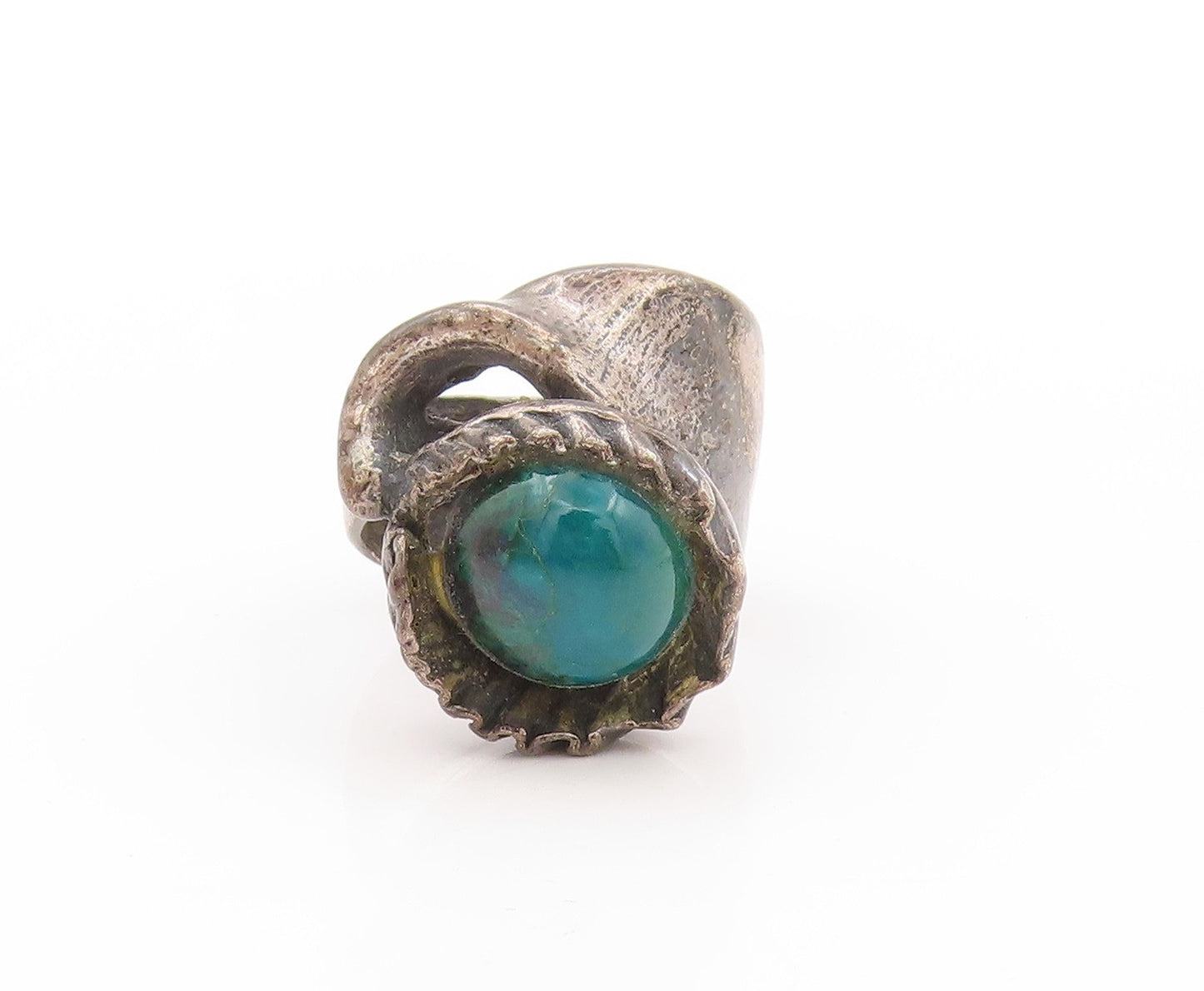 925 Sterling Silver Vintage Ring Antique Brutalist Gemstone Sphere Sz 8  RG32848