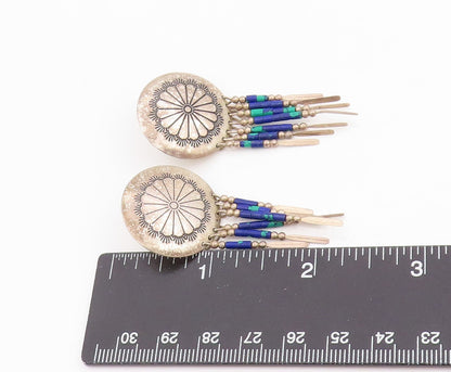 925 Sterling Silver Vintage Earrings SOUTHWESTERN Beaded Concho Dangles EG13732