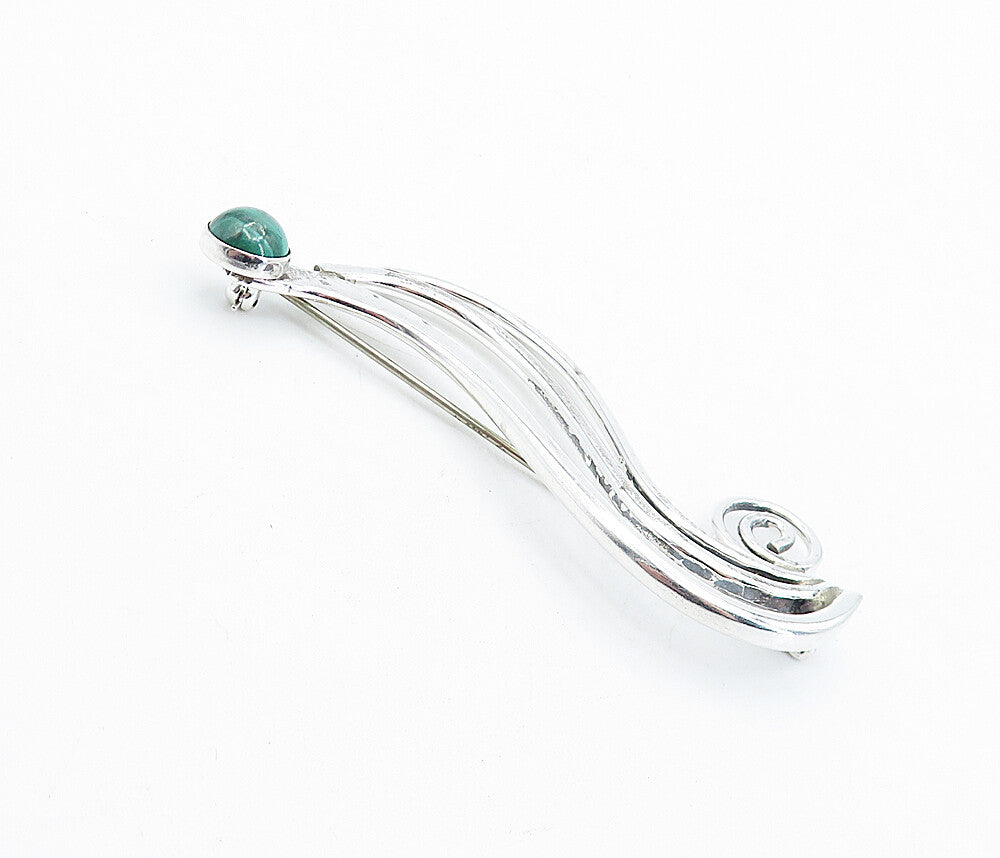 925 Sterling Silver  Vintage Malachite Shiny Split Swirl Brooch Pin  BP1654