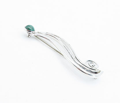 925 Sterling Silver  Vintage Malachite Shiny Split Swirl Brooch Pin  BP1654