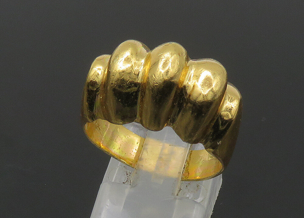 MEXICO 925 Silver  Vintage Shiny Gold Plated Fluted Band Ring Sz 10  RG22473