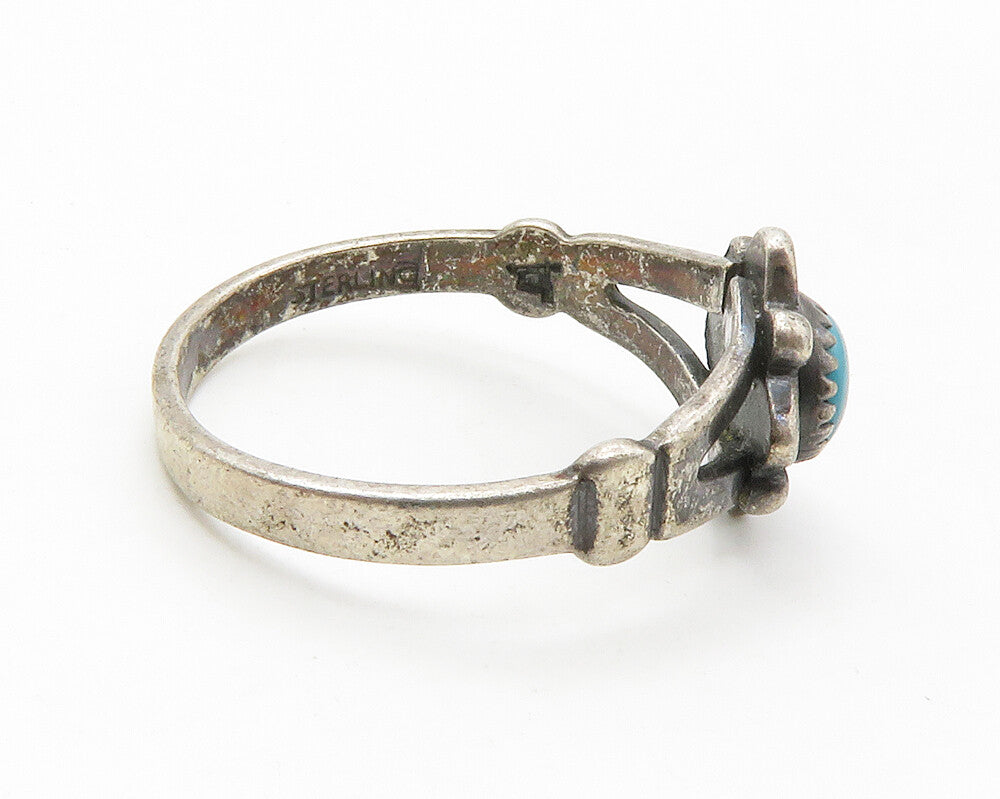 NAVAJO 925 Silver  Vintage Turquoise Dark Tone Band Ring Sz 6.5  RG14452
