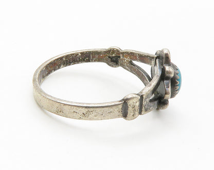 NAVAJO 925 Silver  Vintage Turquoise Dark Tone Band Ring Sz 6.5  RG14452