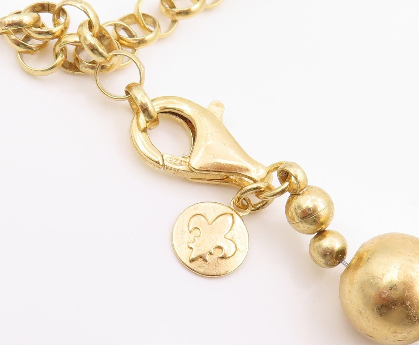 925 Sterling Silver Vintage Necklace Gold Plated White Onyx Beaded Chain  NE4731