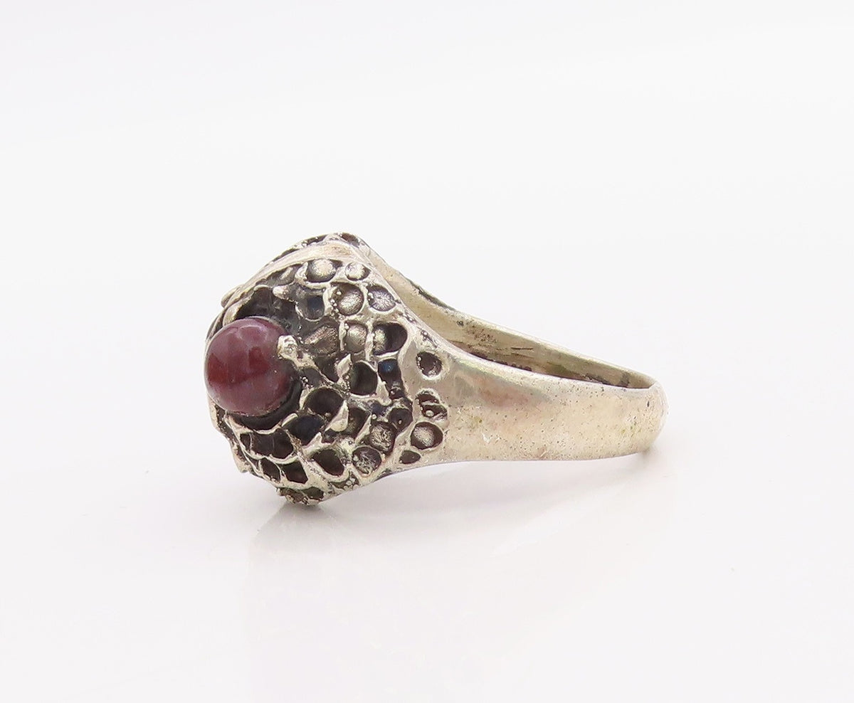 925 Sterling Silver Vintage Ring Cabochon Gemstone Eyed Owl Design Sz 9  RG33278