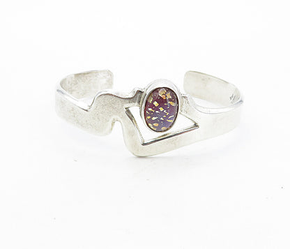 TAXCO 925 Sterling Silver  Vintage Glass Art Shiny Open Cuff Bracelet  BT3548