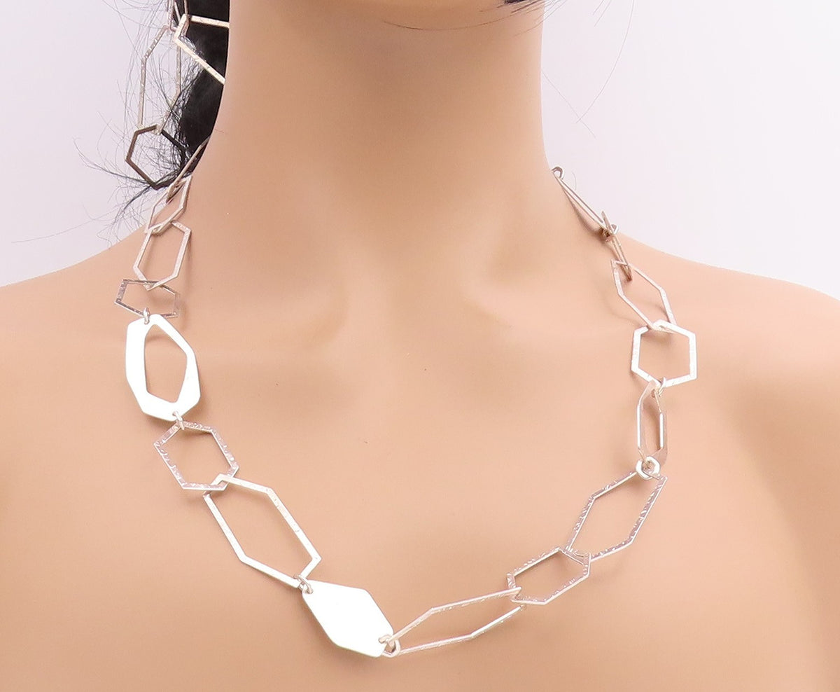925 Sterling Silver Vintage Necklace SILPADA Modernist Geometric Link  NE4879