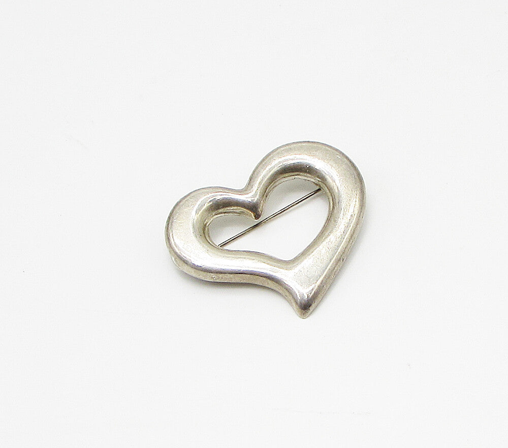 MEXICO 925 Sterling Silver  Vintage Cut Out Love Heart Brooch Pin  BP1017