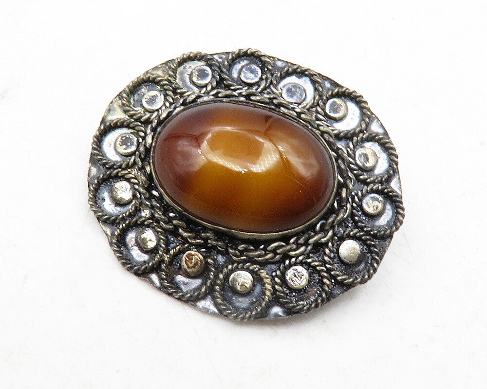 ISRAEL 925 Sterling Silver  Vintage Cabochon Cut Agate Swirl Brooch Pin BP4489