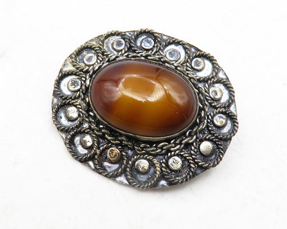 ISRAEL 925 Sterling Silver  Vintage Cabochon Cut Agate Swirl Brooch Pin BP4489
