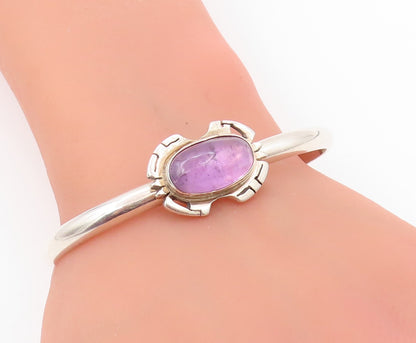 925 Sterling Silver Vintage Bracelet Oval Cabochon Amethyst Cutout Cuff  BT11065