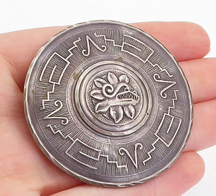 MEXICO 925 Sterling Silver  Vintage Traditional Pattern Brooch Pin  BP1241