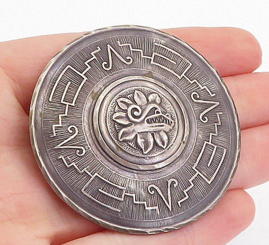 MEXICO 925 Sterling Silver  Vintage Traditional Pattern Brooch Pin  BP1241